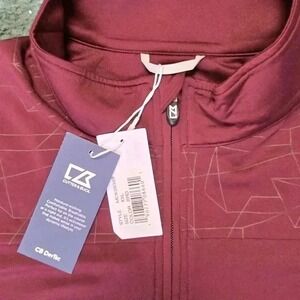 Cutter & Buck Men's XXL 1/2 Zip Pullover CB DryTec Burgundy Geo Long Sleeve NWT